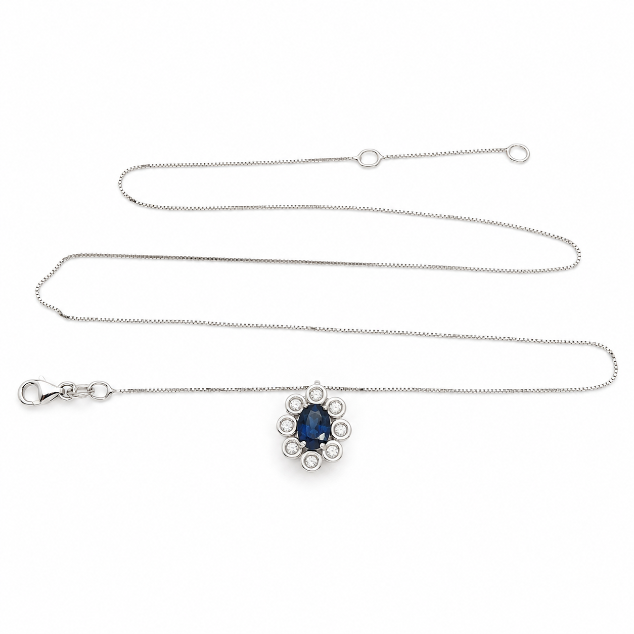 Collana con ciondolo - 18 carati Oro bianco - 1.06ct. tw. Zaffiro - Diamante
