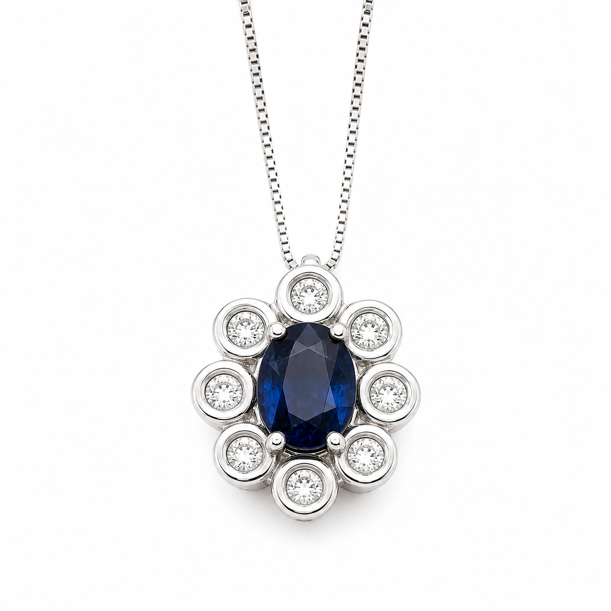 Collana con ciondolo - 18 carati Oro bianco - 1.06ct. tw. Zaffiro - Diamante