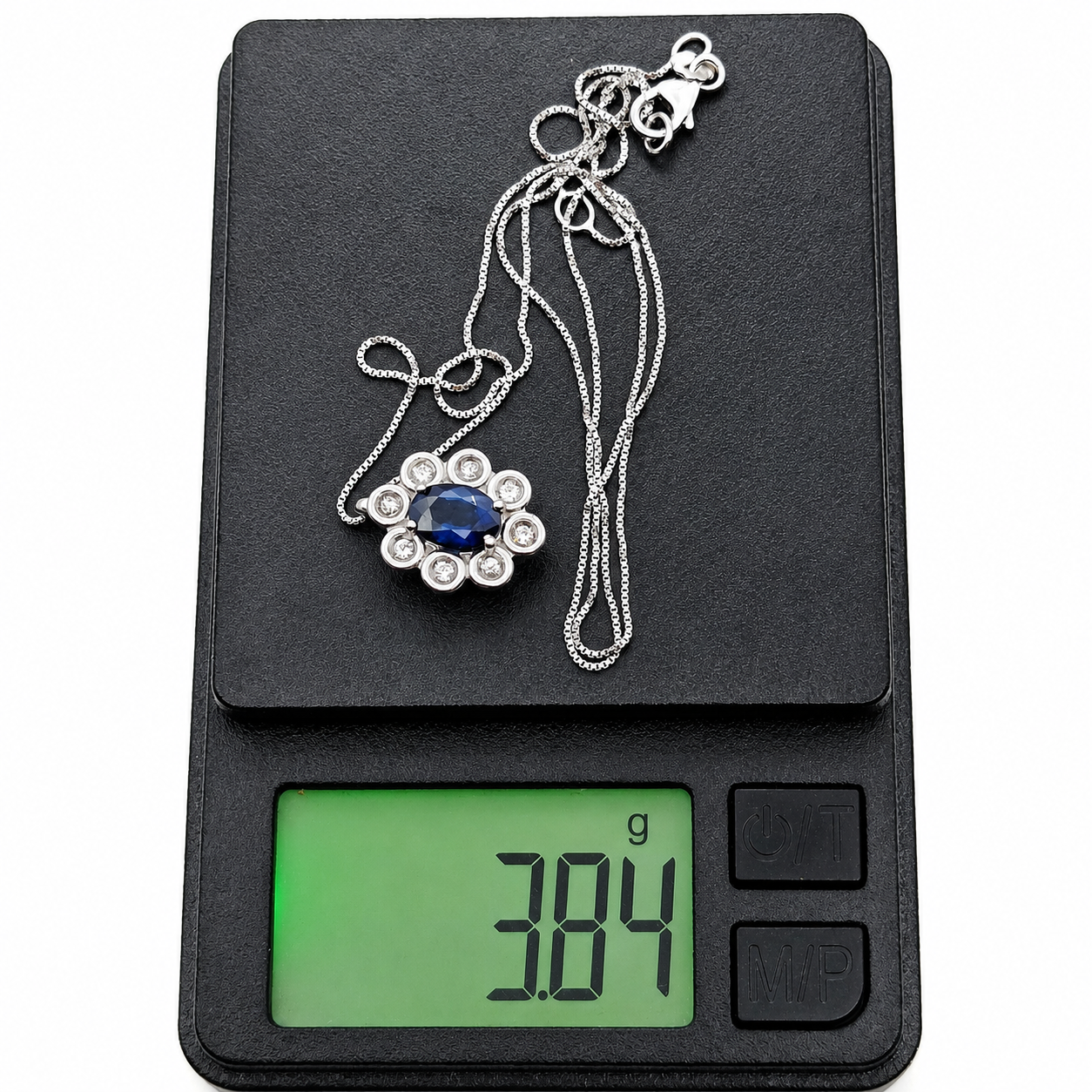 Collana con ciondolo - 18 carati Oro bianco - 1.06ct. tw. Zaffiro - Diamante