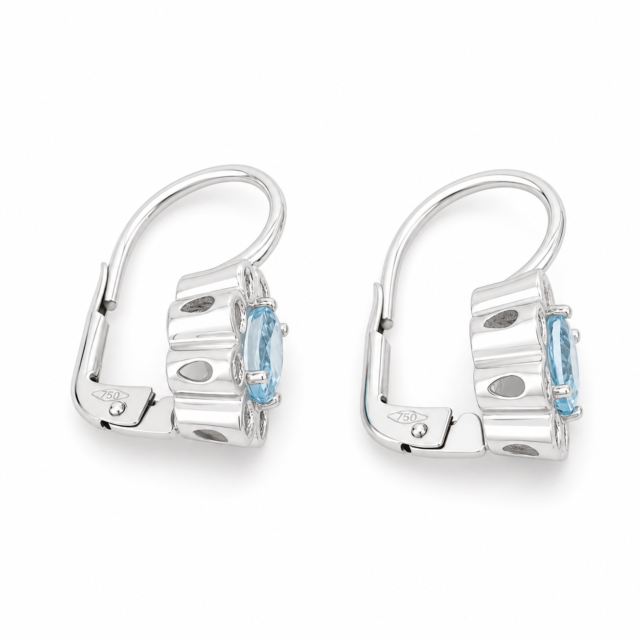 Orecchini - 18 carati Oro bianco - 1.14ct. tw. Acquamarina - Diamante
