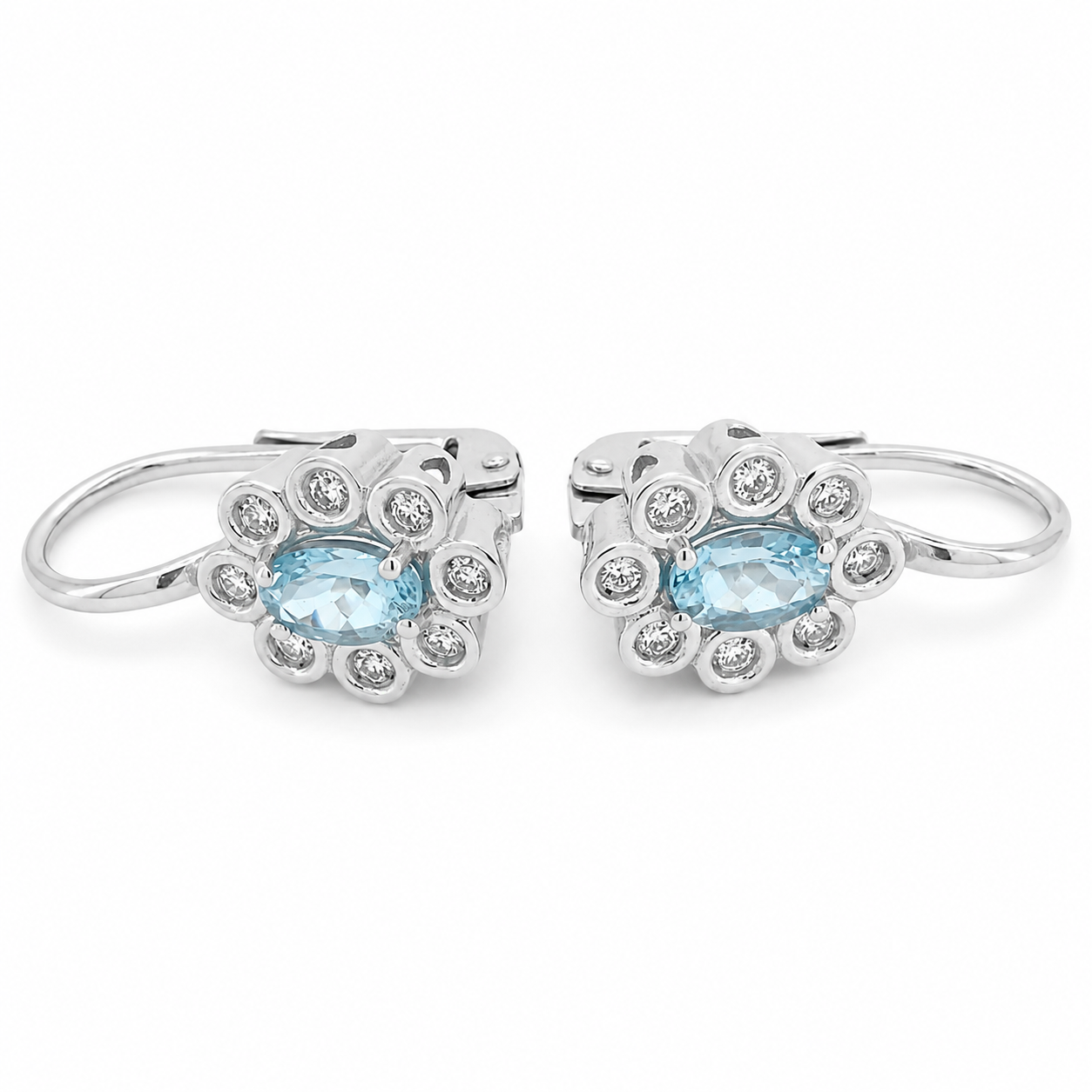 Orecchini - 18 carati Oro bianco - 1.14ct. tw. Acquamarina - Diamante