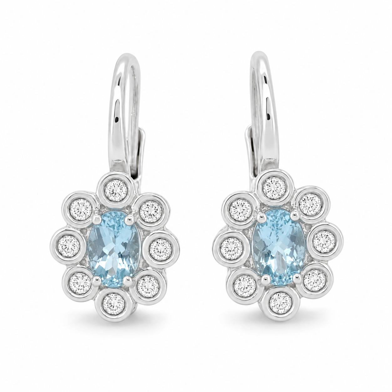Orecchini - 18 carati Oro bianco - 1.14ct. tw. Acquamarina - Diamante