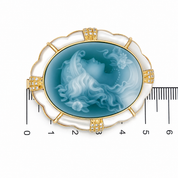 Spilla - 18 carati Oro giallo, Madreperla con Cameo lavorato con agata verde - 0.36ct. tw. Diamante (Naturale) - Made in Italy - Handmade