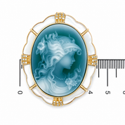 Spilla - 18 carati Oro giallo, Madreperla con Cameo lavorato con agata verde - 0.36ct. tw. Diamante (Naturale) - Made in Italy - Handmade