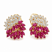 Orecchini - 18 carati Oro giallo, Oro bianco - 3.24ct. tw. Rubino - Diamante - Handmade - Made in Italy