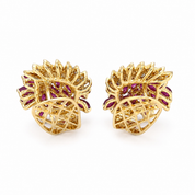 Orecchini - 18 carati Oro giallo, Oro bianco - 3.24ct. tw. Rubino - Diamante - Handmade - Made in Italy