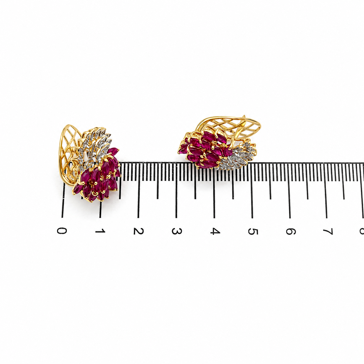 Orecchini - 18 carati Oro giallo, Oro bianco - 3.24ct. tw. Rubino - Diamante - Handmade - Made in Italy