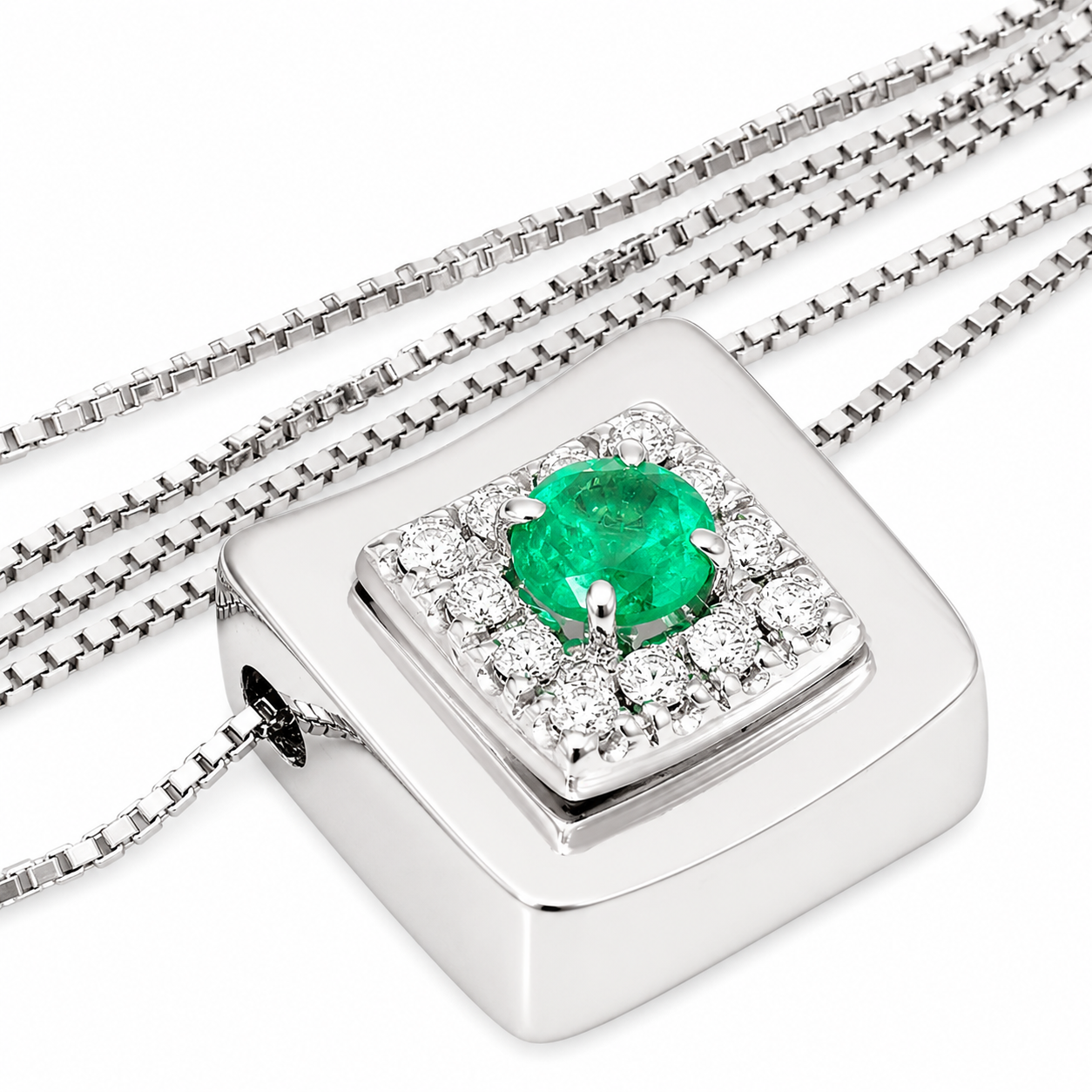 Collana con ciondolo - 18 carati Oro bianco - 0.57ct. tw. Smeraldo - Diamante - Made in Italy - Handmade