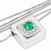Collana con ciondolo - 18 carati Oro bianco - 0.57ct. tw. Smeraldo - Diamante - Made in Italy - Handmade