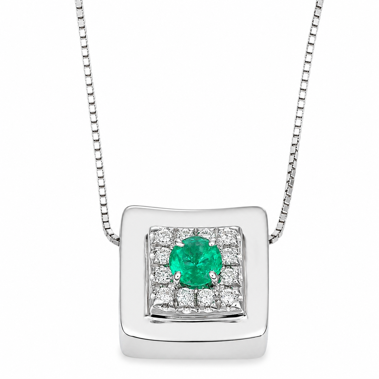 Collana con ciondolo - 18 carati Oro bianco - 0.57ct. tw. Smeraldo - Diamante - Made in Italy - Handmade