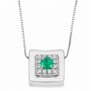 Collana con ciondolo - 18 carati Oro bianco - 0.57ct. tw. Smeraldo - Diamante - Made in Italy - Handmade