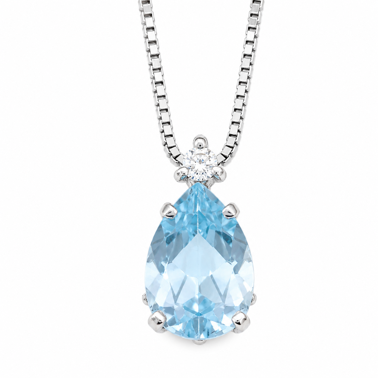 Collana con ciondolo - 18 carati Oro bianco - 1.42ct. tw. Acquamarina - Diamante - Made in Italy - Handmade