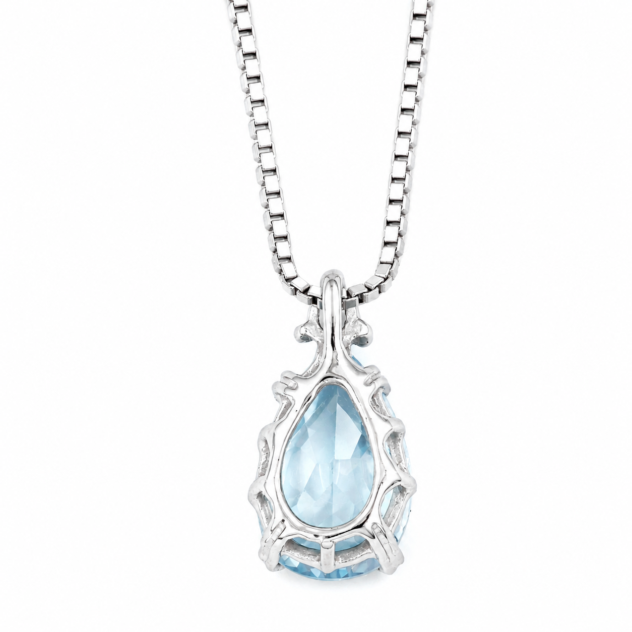 Collana con ciondolo - 18 carati Oro bianco - 1.42ct. tw. Acquamarina - Diamante - Made in Italy - Handmade