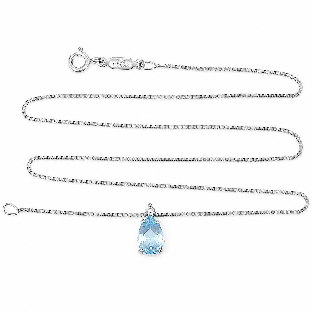 Collana con ciondolo - 18 carati Oro bianco - 1.42ct. tw. Acquamarina - Diamante - Made in Italy - Handmade
