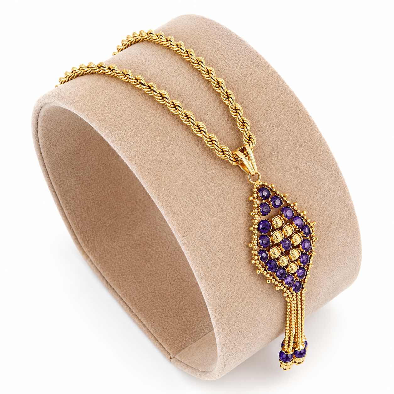 Collana con ciondolo - 18 carati Oro giallo Ametista - Made in Italy - Handmade