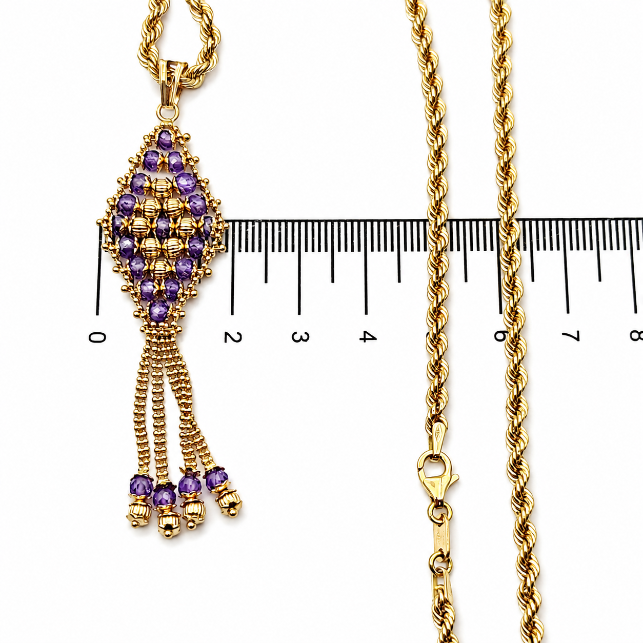 Collana con ciondolo - 18 carati Oro giallo Ametista - Made in Italy - Handmade