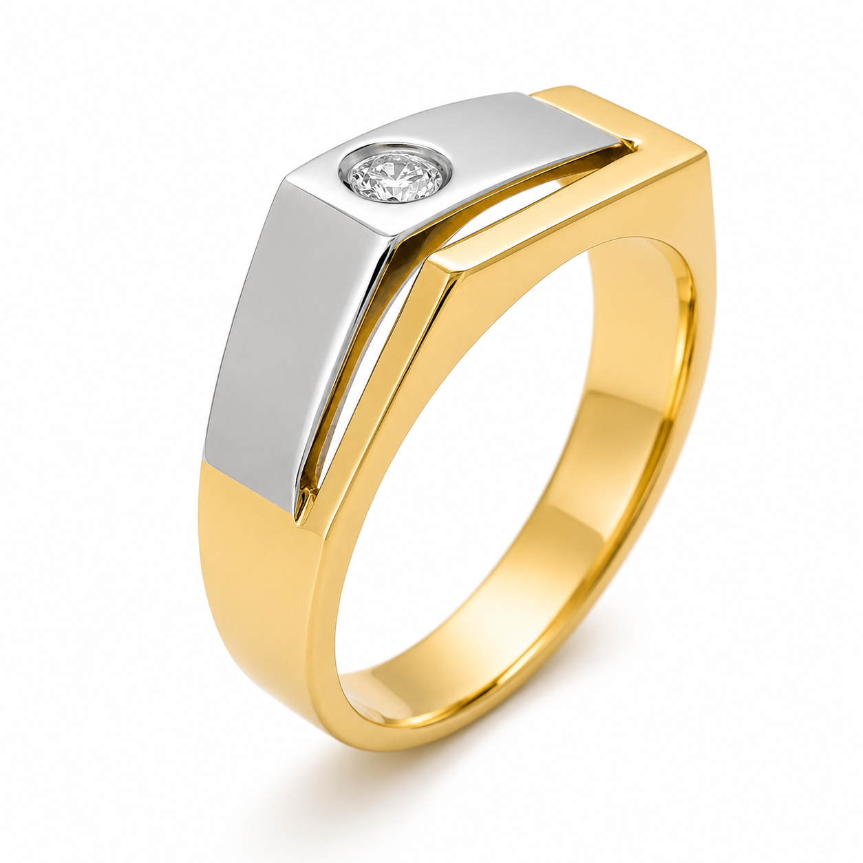 Anello - 18 carati Oro giallo, Oro bianco - 0.10ct. tw. Diamante (Naturale) - Made in Italy - Handmade