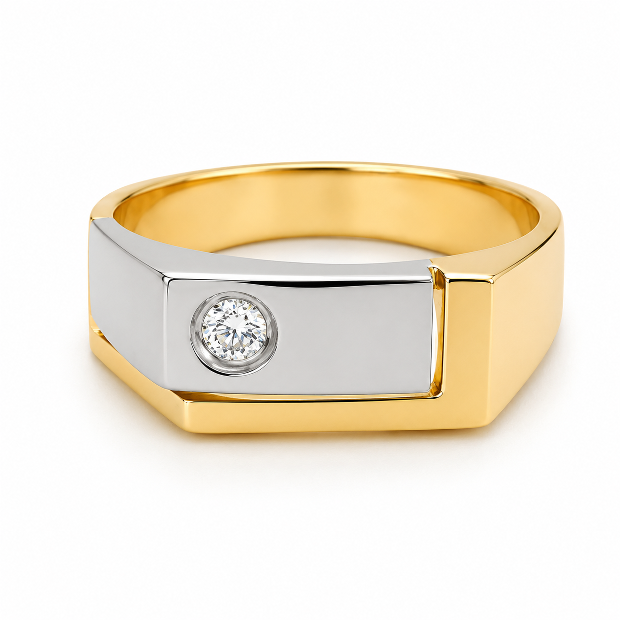 Anello - 18 carati Oro giallo, Oro bianco - 0.10ct. tw. Diamante (Naturale) - Made in Italy - Handmade