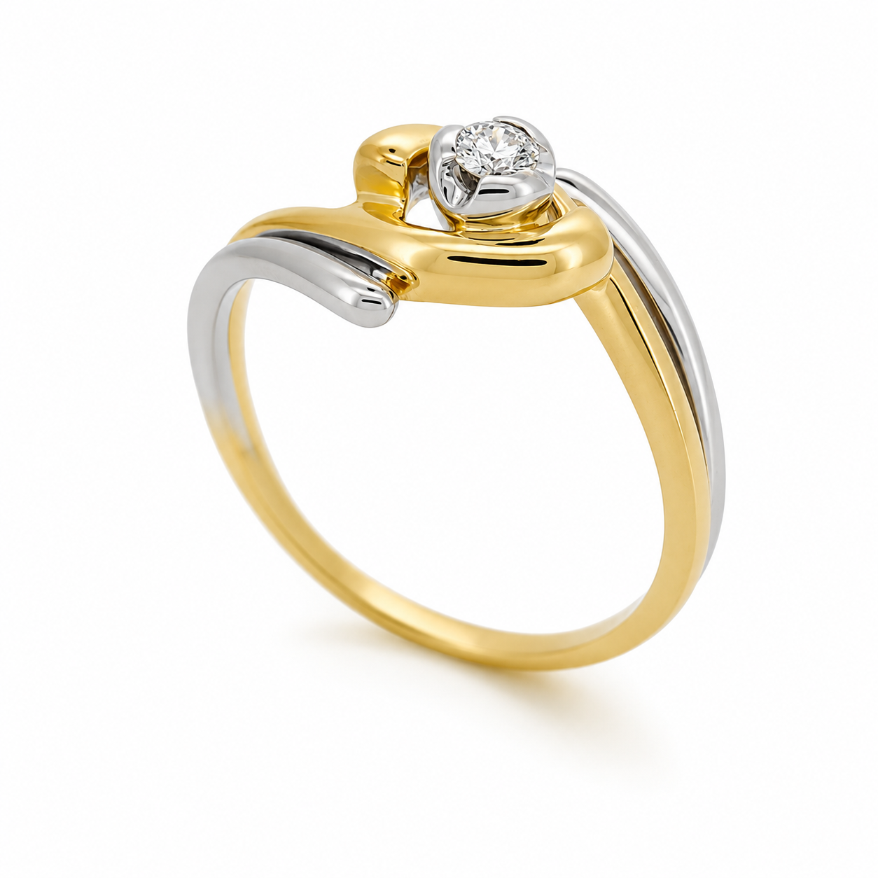 Anello - 18 carati Oro bianco, Oro giallo - 0.10ct. tw. Diamante (Naturale) - Made in Italy - Handmade