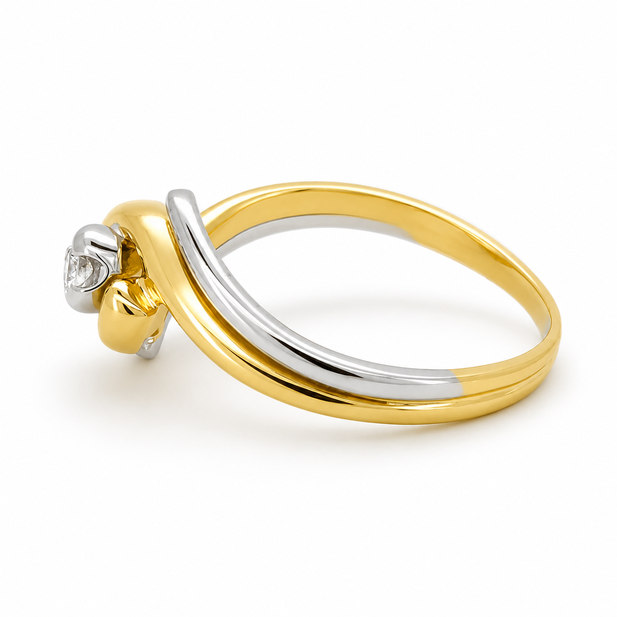 Anello - 18 carati Oro bianco, Oro giallo - 0.10ct. tw. Diamante (Naturale) - Made in Italy - Handmade