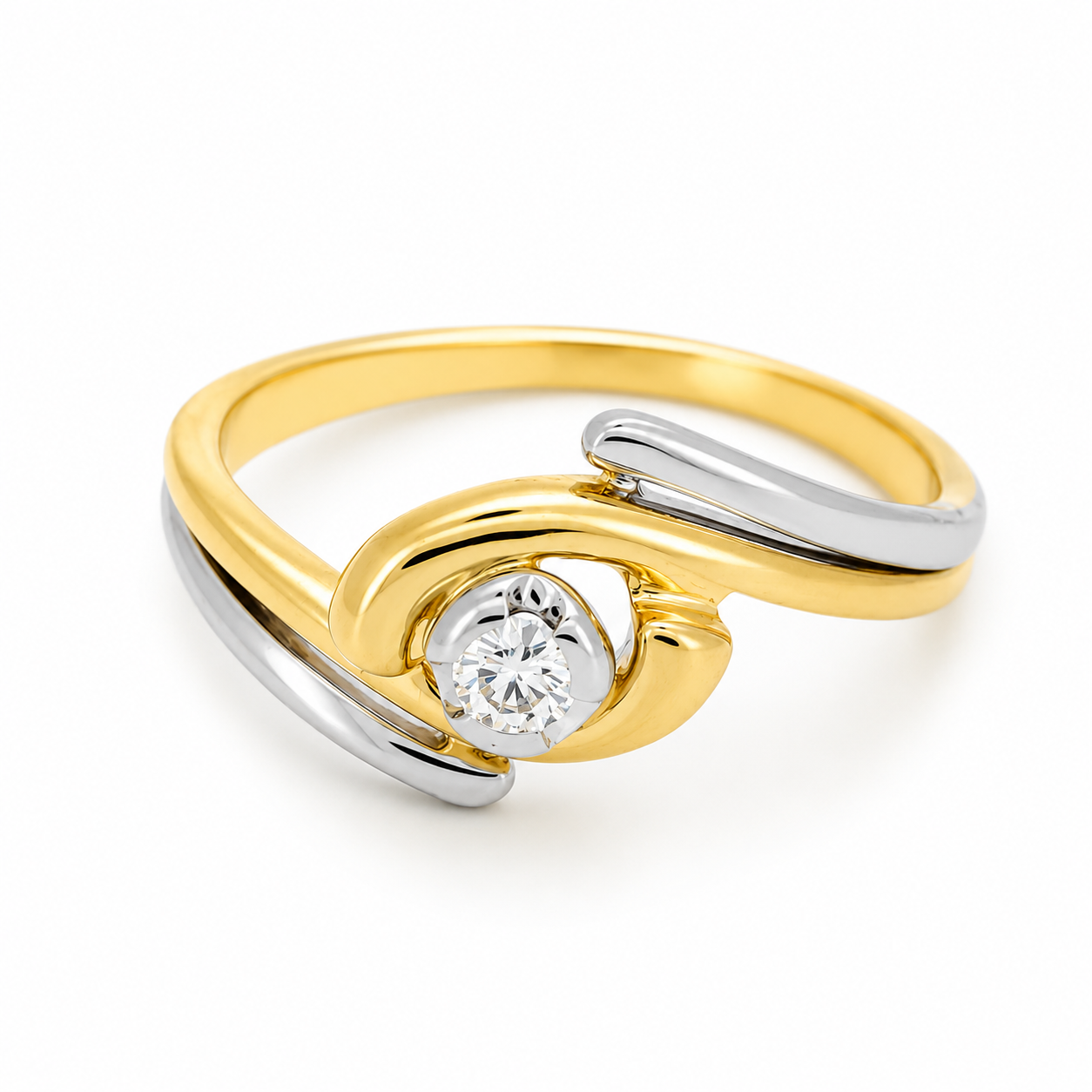 Anello - 18 carati Oro bianco, Oro giallo - 0.10ct. tw. Diamante (Naturale) - Made in Italy - Handmade