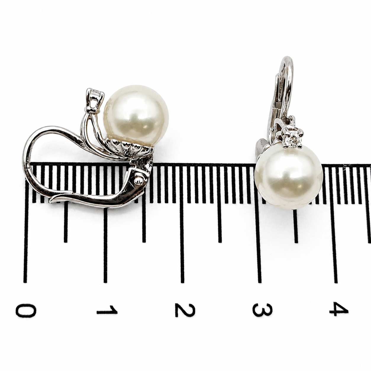 Orecchini - 18 carati Oro bianco - 0.10ct. tw. Diamante (Naturale) - Perla - Made in Italy - Handmade