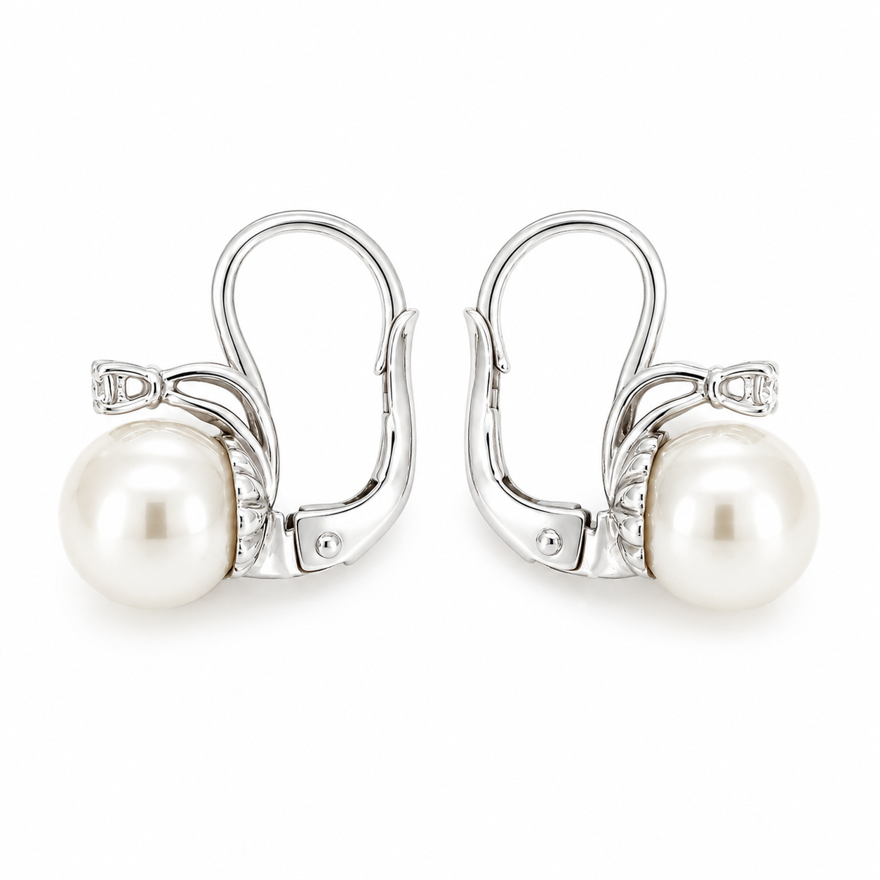 Orecchini - 18 carati Oro bianco - 0.10ct. tw. Diamante (Naturale) - Perla - Made in Italy - Handmade