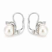 Orecchini - 18 carati Oro bianco - 0.10ct. tw. Diamante (Naturale) - Perla - Made in Italy - Handmade