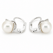 Orecchini - 18 carati Oro bianco - 0.10ct. tw. Diamante (Naturale) - Perla - Made in Italy - Handmade