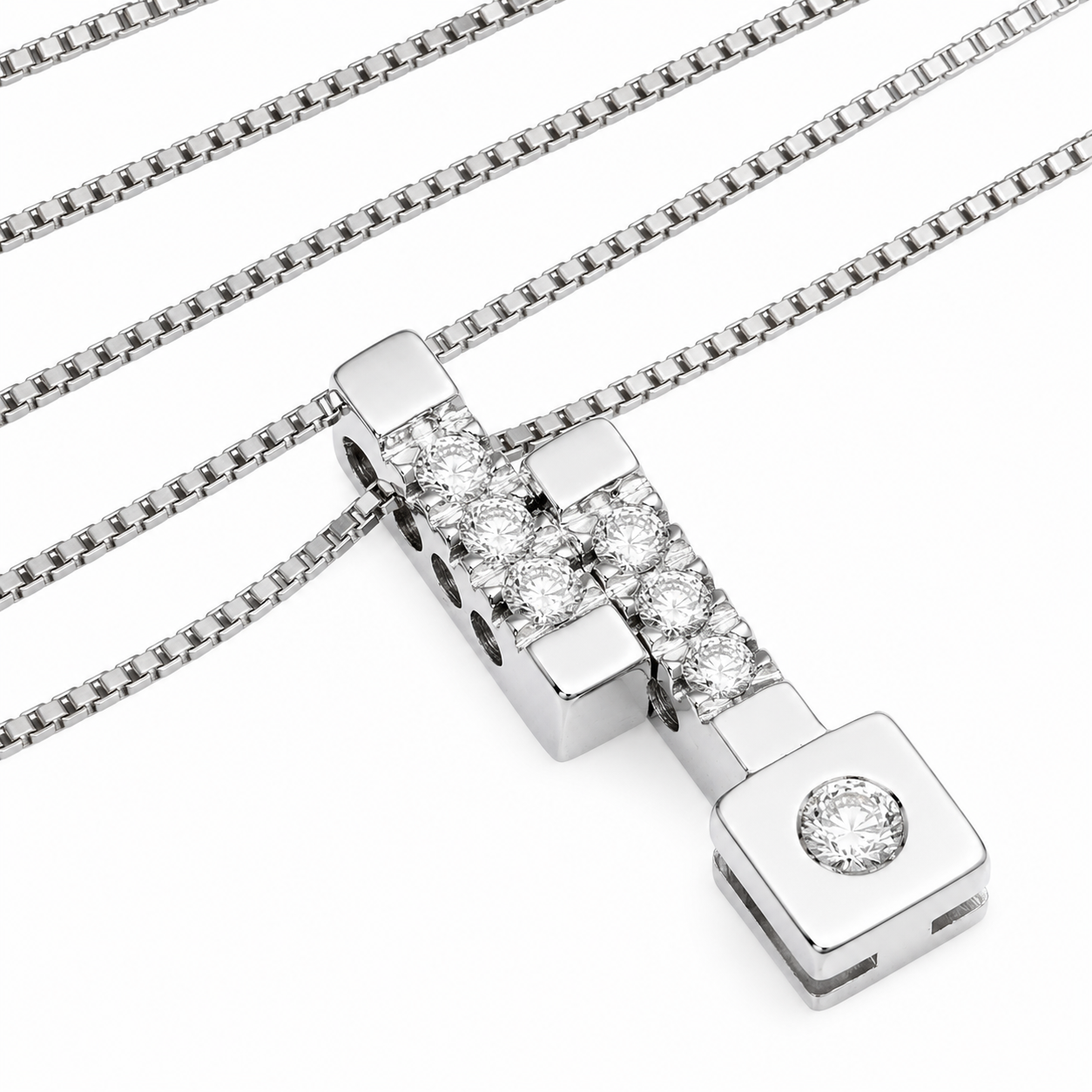 Collana con ciondolo - 18 carati Oro bianco - 0.09ct. tw. Diamante (Naturale) - Made in Italy -Handmade