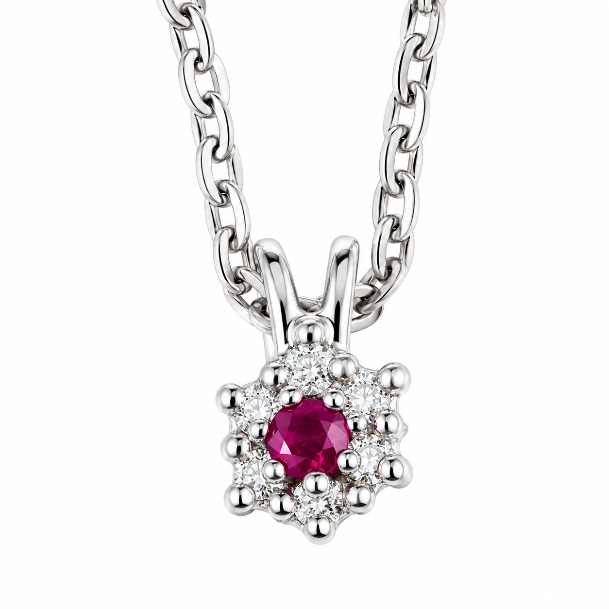 Collana con ciondolo - 18 carati Oro bianco - 0.17ct. tw. Rubino - Diamante - Made in Italy - Handmade