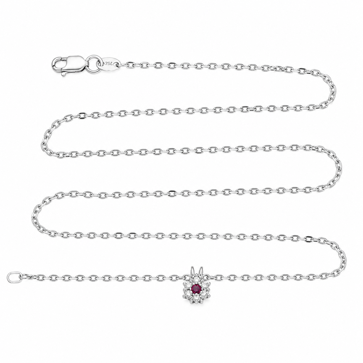 Collana con ciondolo - 18 carati Oro bianco - 0.17ct. tw. Rubino - Diamante - Made in Italy - Handmade