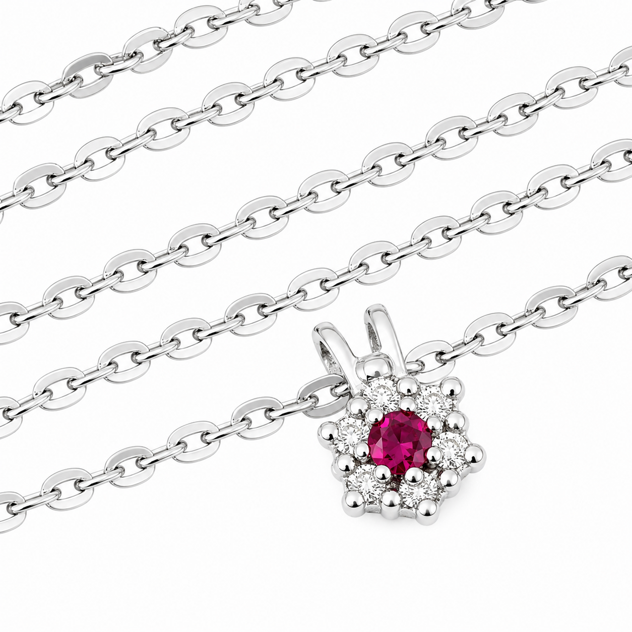 Collana con ciondolo - 18 carati Oro bianco - 0.17ct. tw. Rubino - Diamante - Made in Italy - Handmade