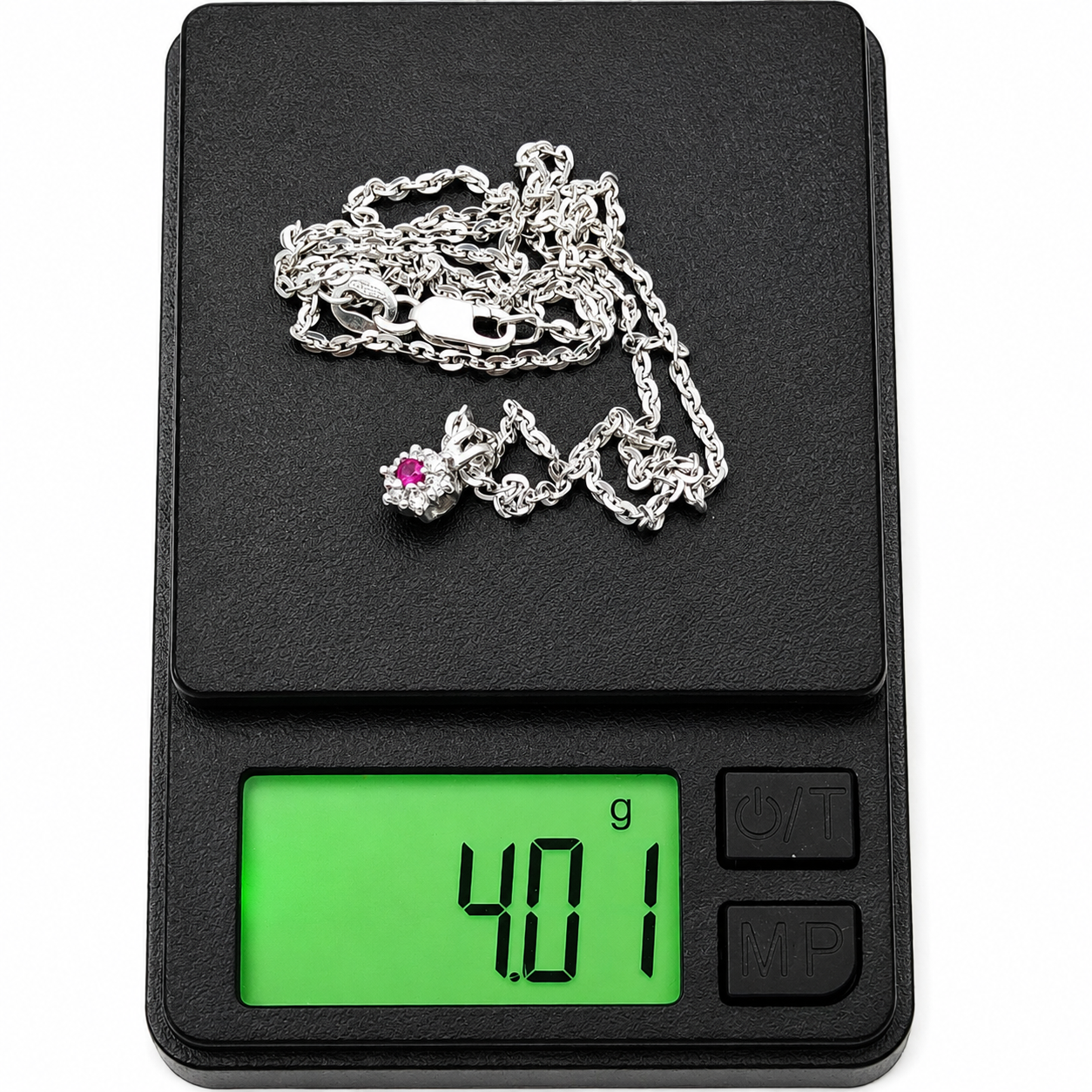 Collana con ciondolo - 18 carati Oro bianco - 0.17ct. tw. Rubino - Diamante - Made in Italy - Handmade