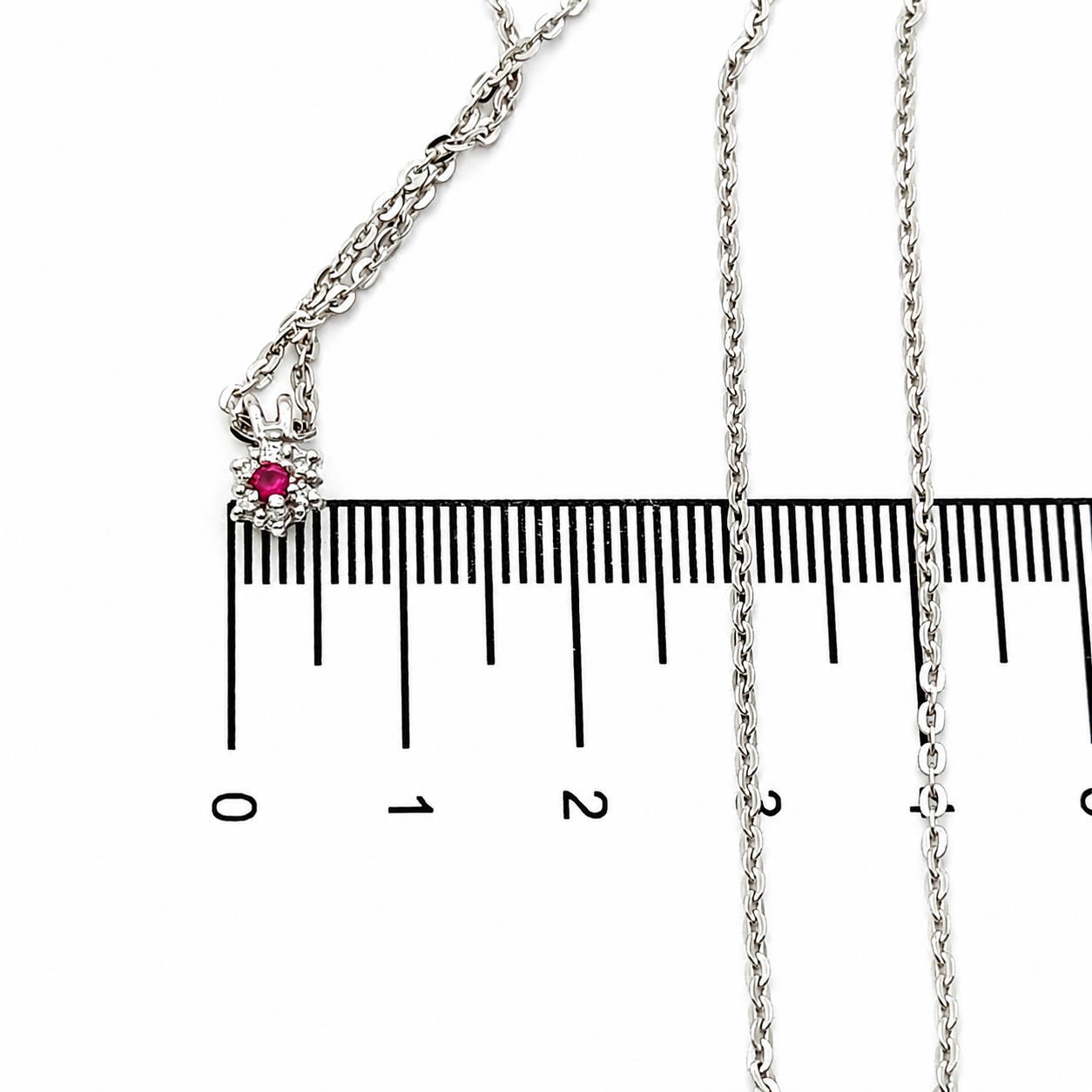 Collana con ciondolo - 18 carati Oro bianco - 0.17ct. tw. Rubino - Diamante - Made in Italy - Handmade