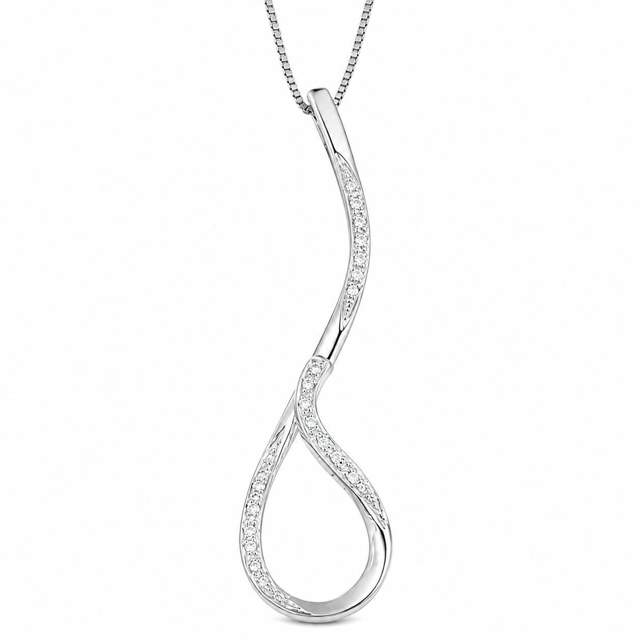 Collana con ciondolo - 18 carati Oro bianco - 0.16ct. tw. Diamante (Naturale) - Made in Italy -Handmade
