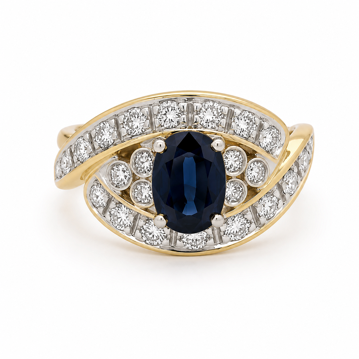 Anello - 18 carati Oro giallo, Oro bianco - 2.40ct. tw. Zaffiro - Diamante - Made in Italy - Handmade