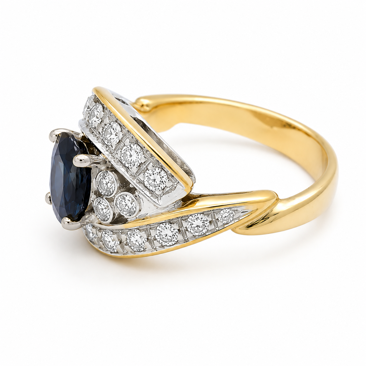 Anello - 18 carati Oro giallo, Oro bianco - 2.40ct. tw. Zaffiro - Diamante - Made in Italy - Handmade