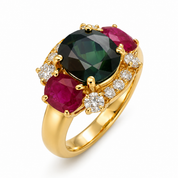 Anello - 18 carati Oro giallo, Rubini - Zaffiro - Diamanti - 4.95ct. tw. - Made in Italy - Handmade