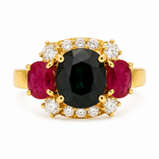 Anello - 18 carati Oro giallo, Rubini - Zaffiro - Diamanti - 4.95ct. tw. - Made in Italy - Handmade