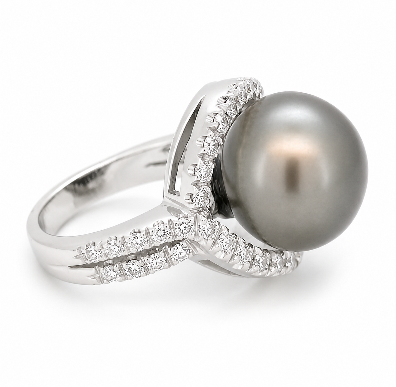 Anello - 18 carati Oro bianco - 0.90ct. tw. Diamante (Naturale) - Perla - Made in Italy - Handmade