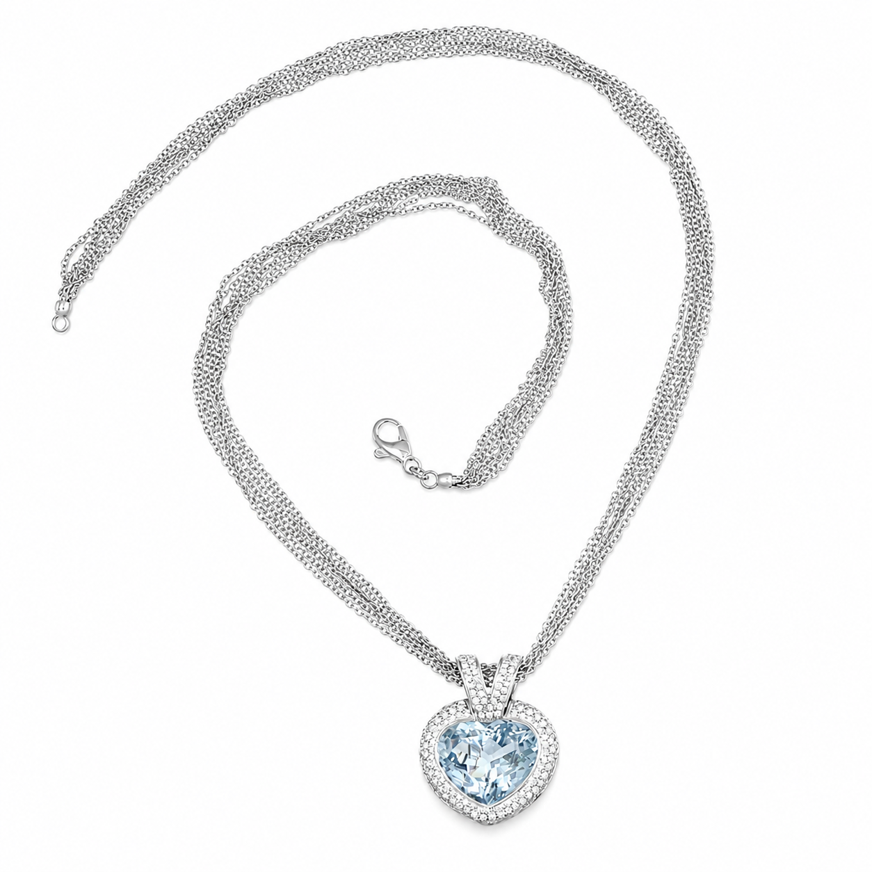 Collana con ciondolo - 18 carati Oro bianco - 12.80ct. tw. Acquamarina - Diamante - Made in Italy - Handmade