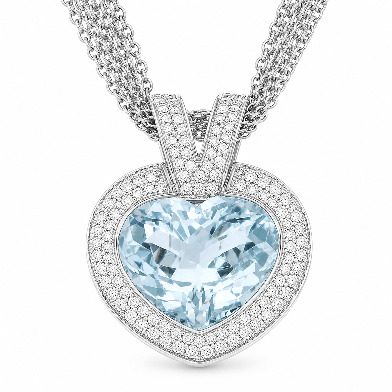 Collana con ciondolo - 18 carati Oro bianco - 12.80ct. tw. Acquamarina - Diamante - Made in Italy - Handmade