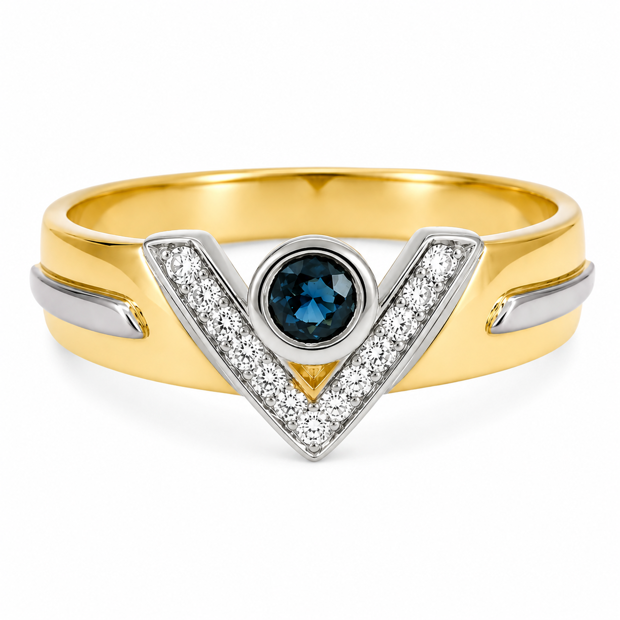 Anello - 18 carati Oro bianco, Oro giallo - 0.31ct. tw. Zaffiro - Diamante - Made in Italy - Handmade