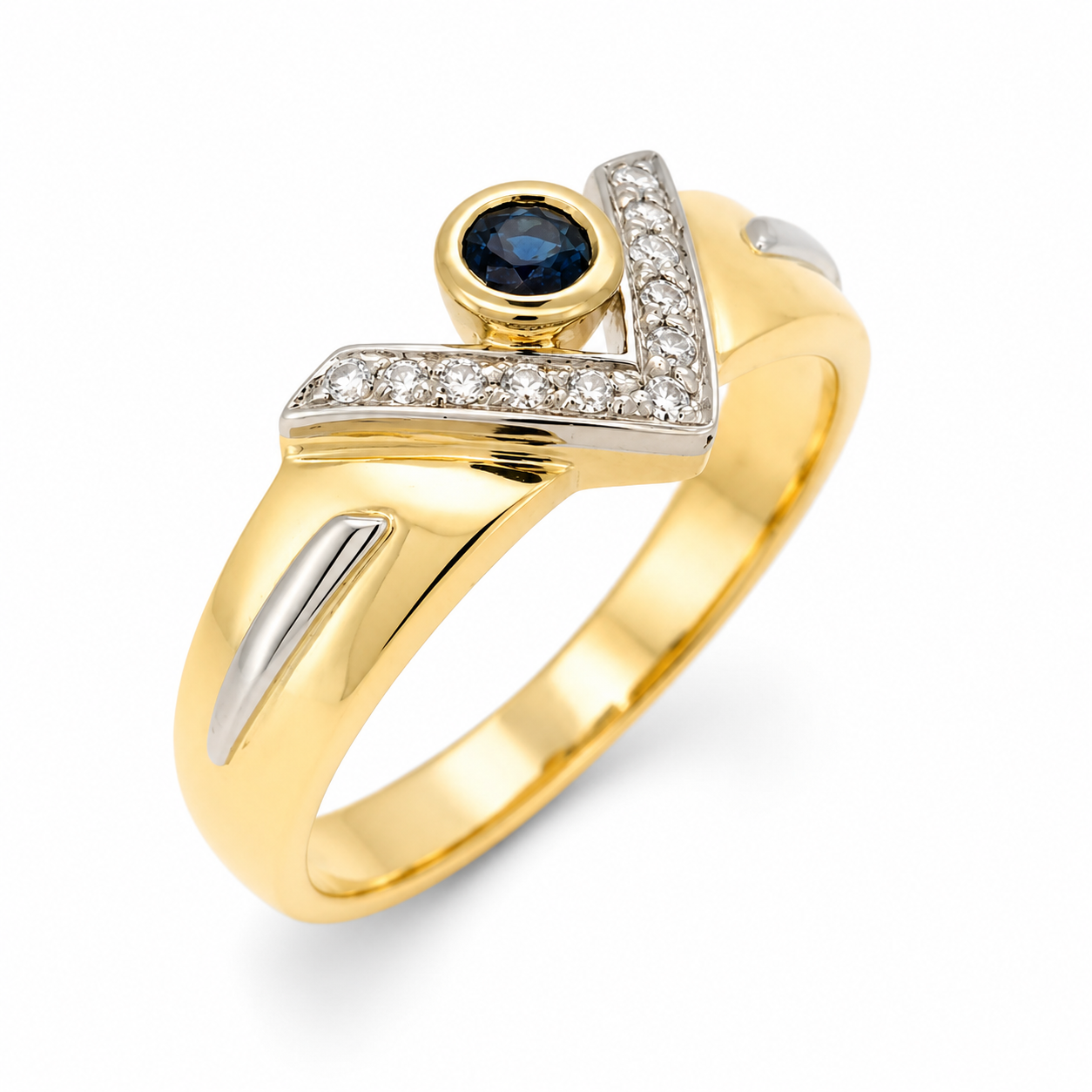 Anello - 18 carati Oro bianco, Oro giallo - 0.31ct. tw. Zaffiro - Diamante - Made in Italy - Handmade