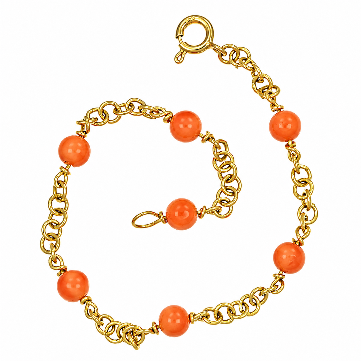 Bracciale - 18 carati Oro giallo Corallo - Made in Italy - Handmade