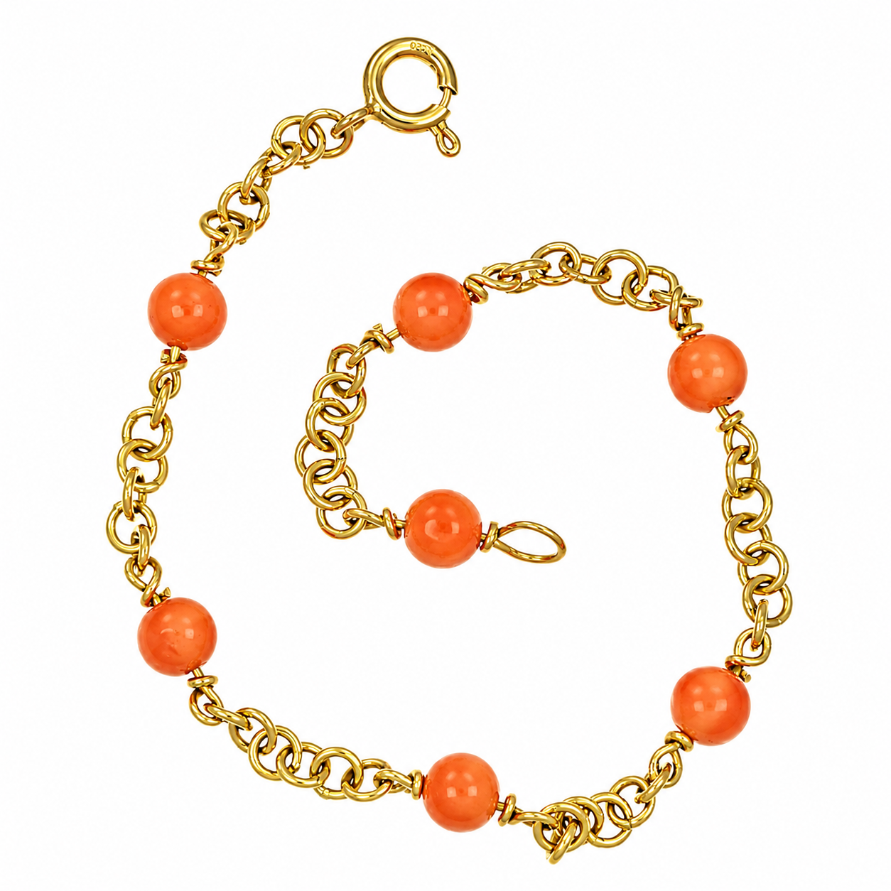 Bracciale - 18 carati Oro giallo Corallo - Made in Italy - Handmade