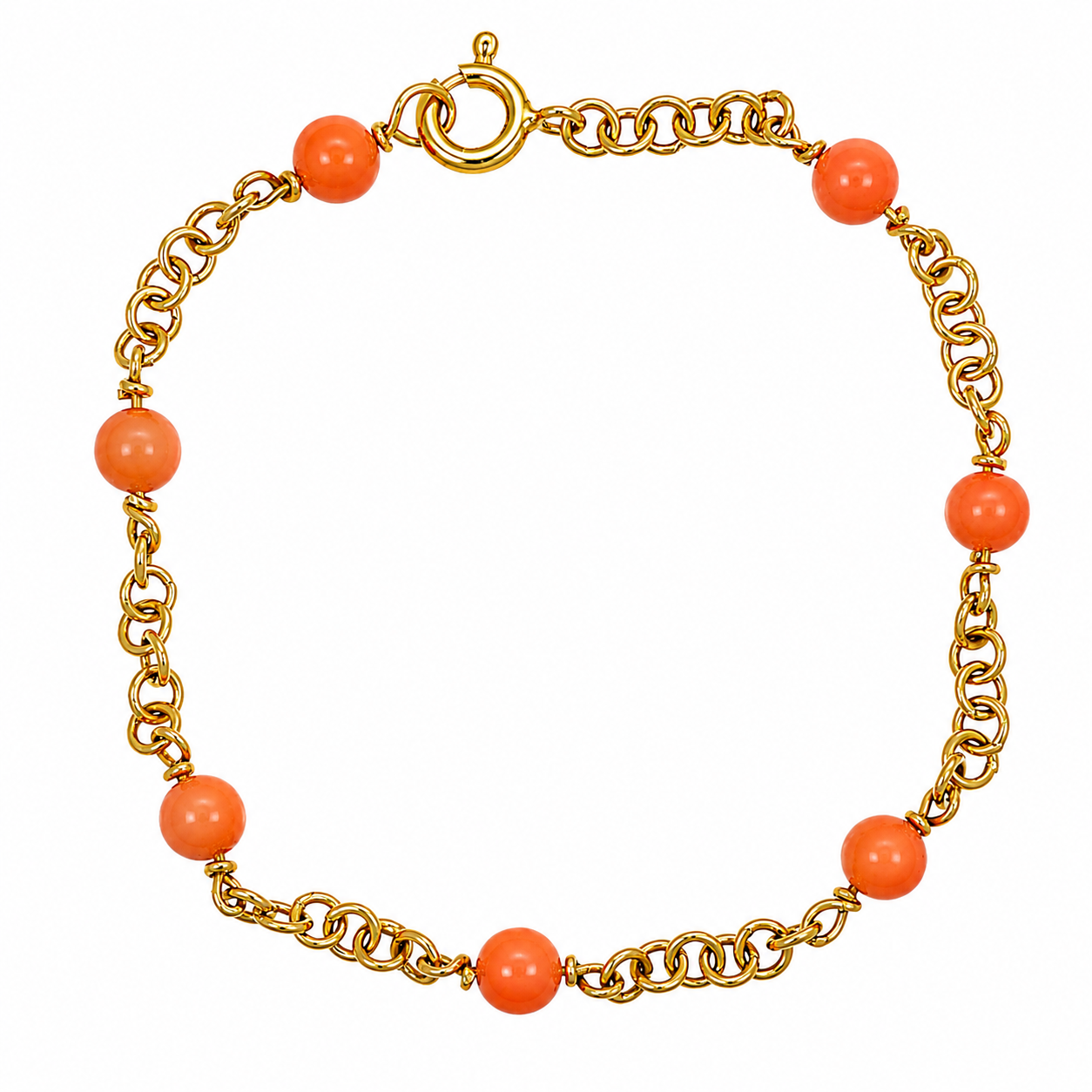 Bracciale - 18 carati Oro giallo Corallo - Made in Italy - Handmade