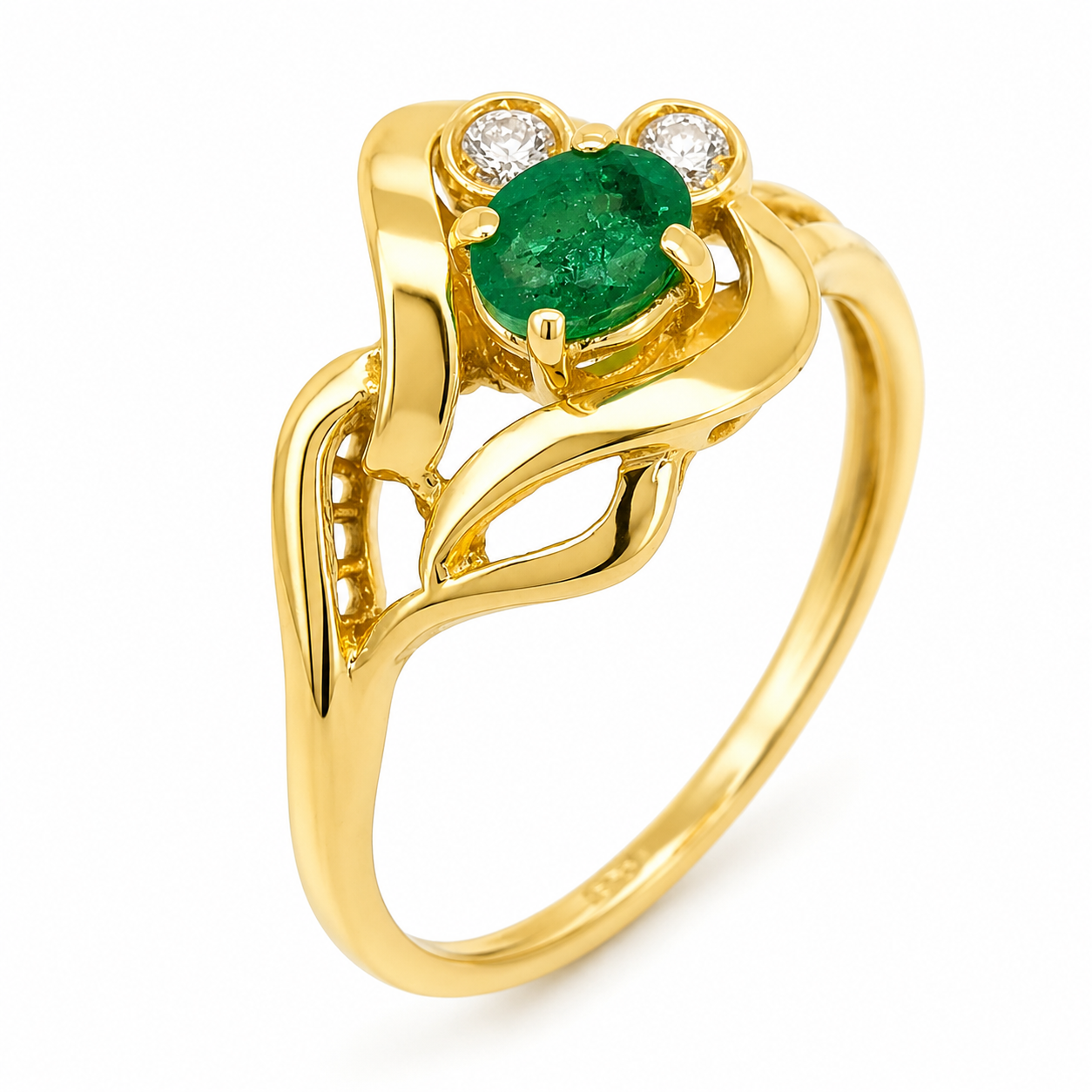 Anello - 18 carati Oro giallo - 0.41ct. tw. Smeraldo - Diamante - Made in Italy - Handmade