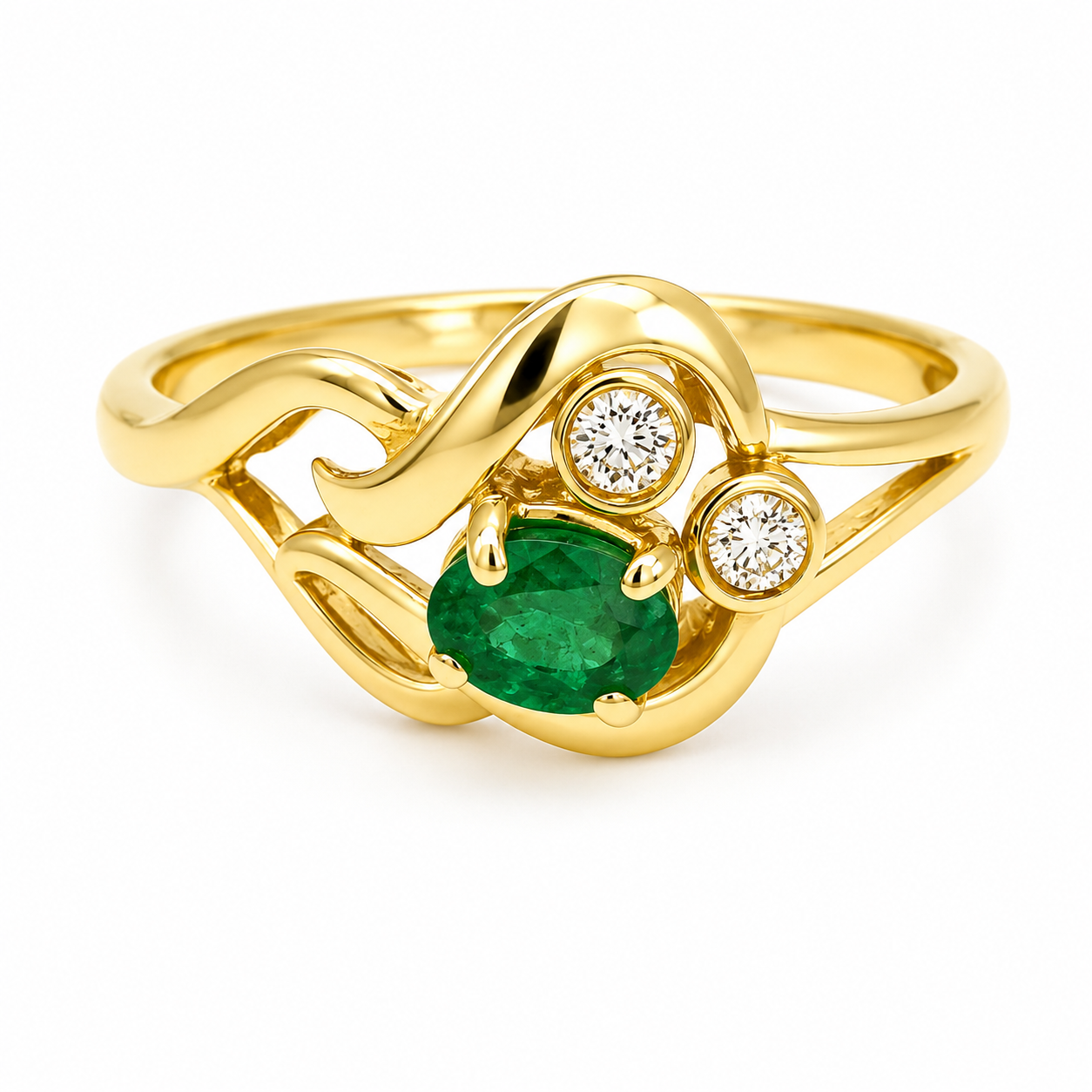 Anello - 18 carati Oro giallo - 0.41ct. tw. Smeraldo - Diamante - Made in Italy - Handmade
